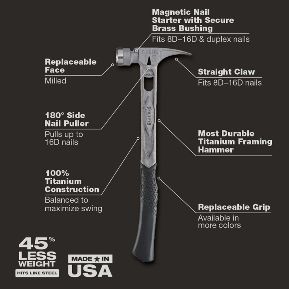 Stiletto 15oz TIBONE™ Curved Titanium Hammer