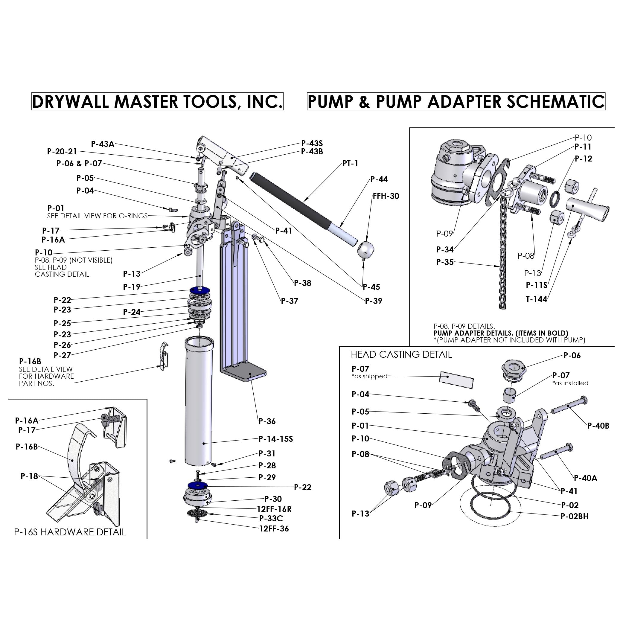 Drywall Master Mud Pump & Pump Adapter Repair Parts