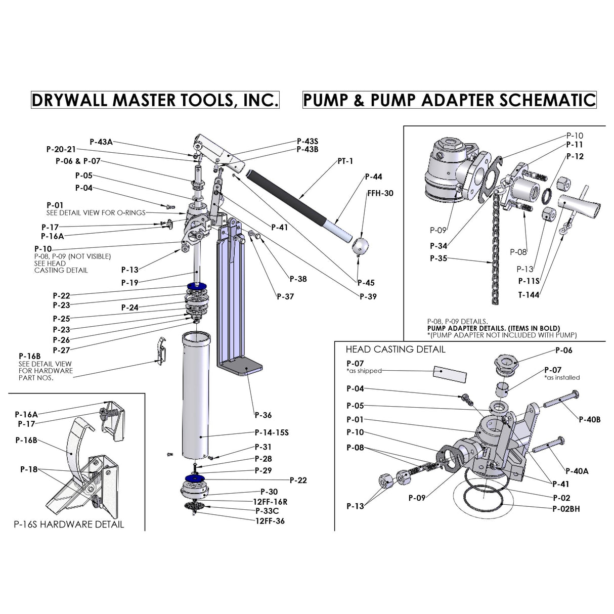 Drywall Master Mud Pump & Pump Adapter Repair Parts