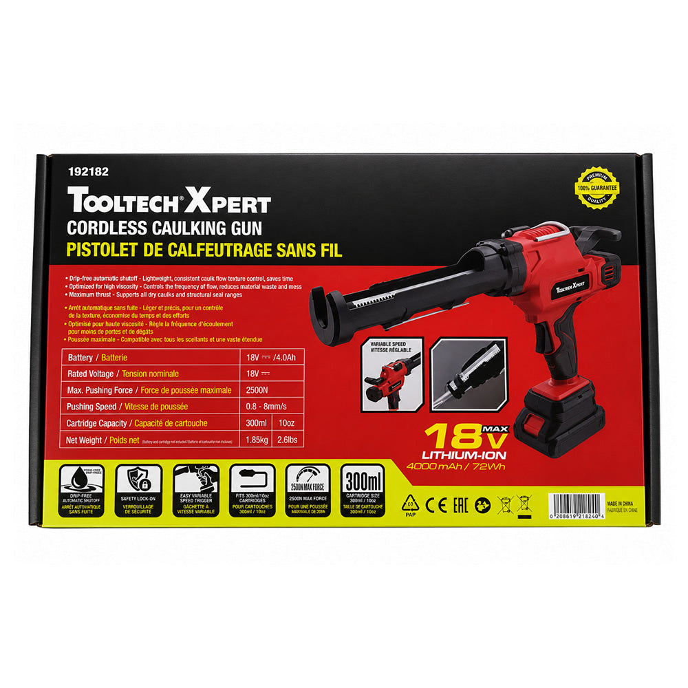 ToolTech Xpert 18V Cordless Caulking Gun - 300mL Cartridge Holder