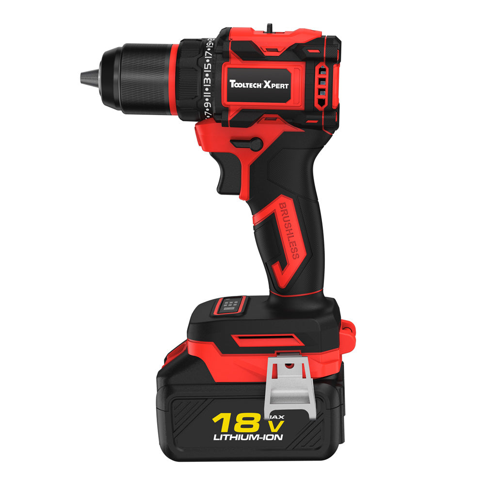 ToolTech Xpert 20V Cordless Brushless Drill w/ 10mm Keyless Metal Chuck