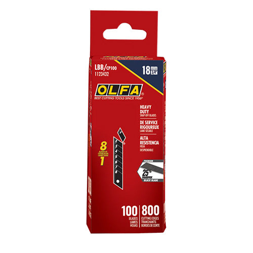 OLFA 18mm LBB Ultra-Sharp Black Snap Blade - 100 Pack